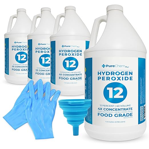 12% Concentrated Food Grade Hydrogen Peroxide (4 Gallons) - Cleaning Solution for Home, Laundry, Bath, Garden and More - derived from 35% Food Grade Hydrogen Peroxide