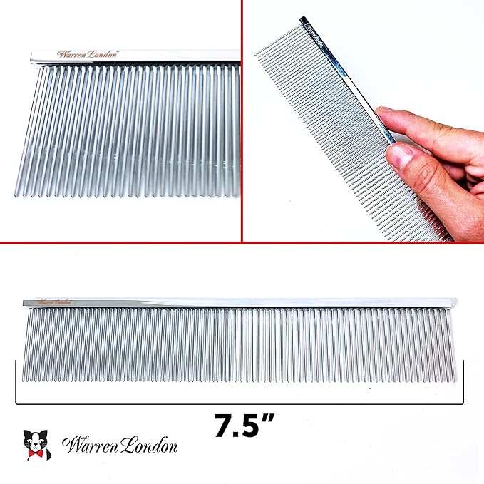 Warren London Cool Cat Comb | 7.5 inches of Copper Strength | Rounded Tips Comfort Durability | Fine/Coarse Greyhound Style Deshedding Dematting