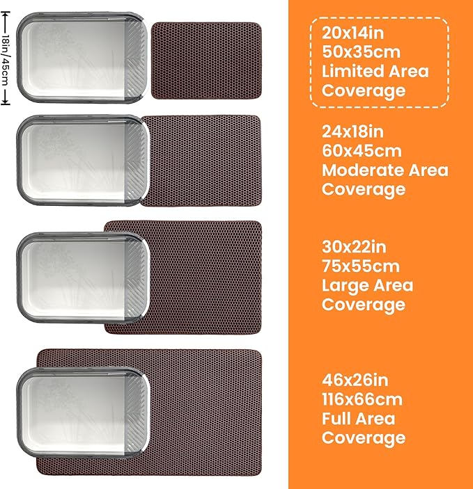 Small Cat Litter Mat, 20x14’’ Double Layer Honeycomb Cat Litter Box Mat, Non Slip Waterproof Urine Proof Litter Trapping Mat for Floor, Kitty Litter Pad, Indoor Pet Supplies, Brown