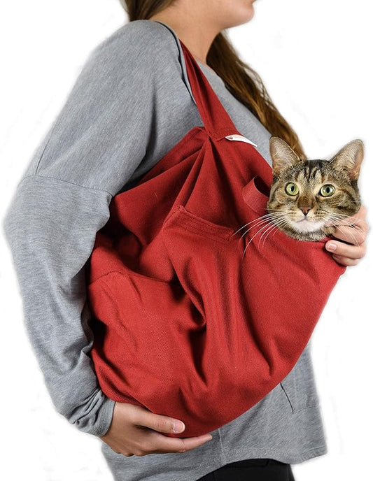 Cat-in-the-Bag Cozy Comfort Carrier - Large Red Cat Carrier Soft and Pet Carrier for Nail Trimming, Vet Visits, Medication Administration, Dental Care, and Travel