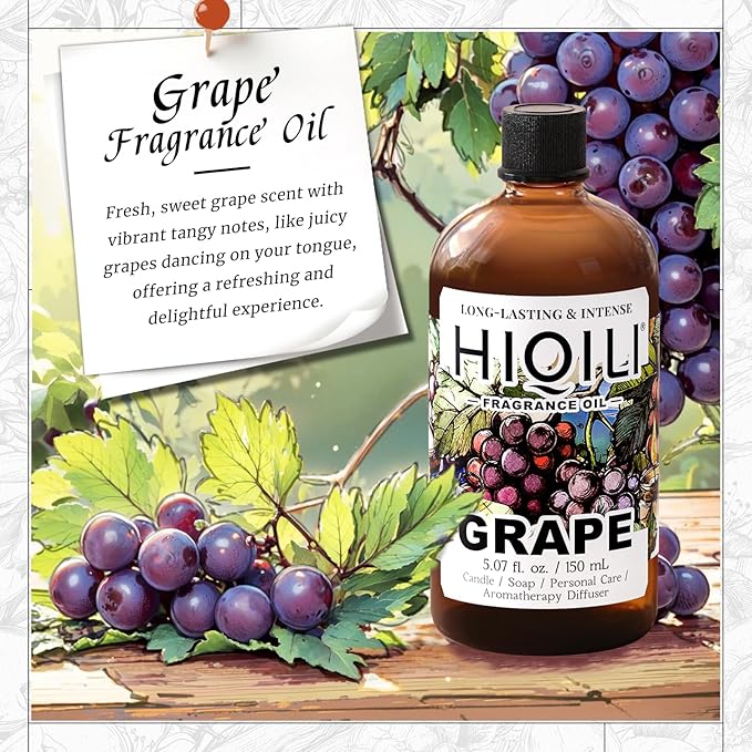 HIQILI Grape Fragrance Oil for Diffuser & Oil Burner, Fruity Scents for Making Candles, Hand Soap, Air Freshener, Long Lasting - 5.07 Fl Oz