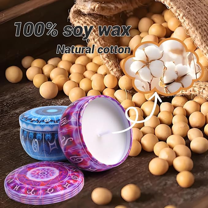 12 Constellation Scented Candles Gift Sets | Soy Wax Travel Tins Candles with Essential Oils |12 Scents Aromatherapy Relaxation Jar Candles for Home | Birthday, Christmas Gift Set for Women/Men