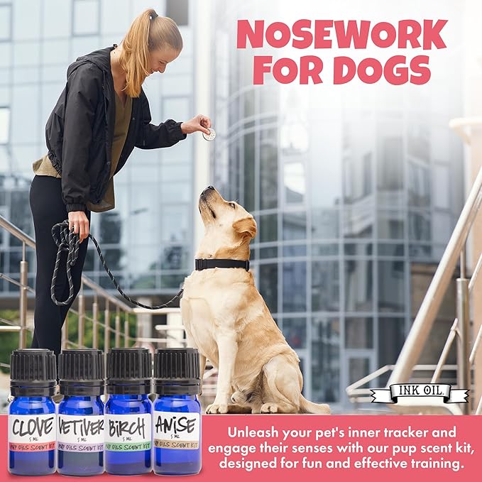 Ink Oil - Pup Scent Work Starter Kit I AKC Training Kit I Complete Nose Scentwork - Anise, Birch, Clove & Cypress Scent I Portable Small Aid Kit for Pet Home or AKC Trainer - Pure Essential Oils Sets