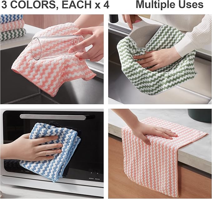 JOYMOOP 12 Pack Microfiber Cleaning Cloth, Larger Kitchen Towels, Dish Rags for Dish Drying Washing, Absorbent Streak Free Lint Free Rags for Cleaning - 11.81" x 15.75"