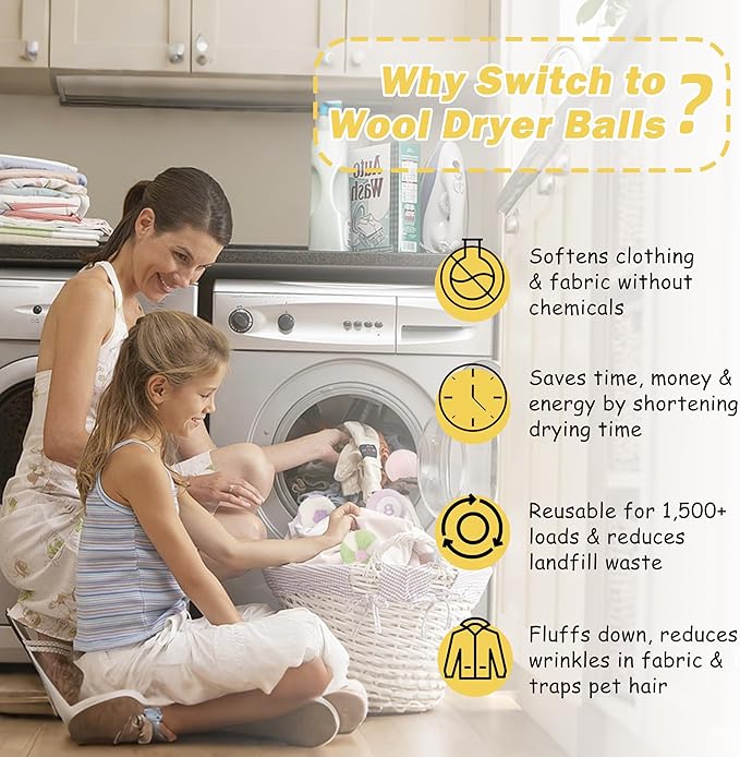 Wool Dryer Balls XL Size 6 Pack - Cute Dryer Balls with Ball Patterns Natural New Zealand Wool Balls Fun Dryer Balls Laundry Reusable Anti Static (Ball Patterns with Creative Color)