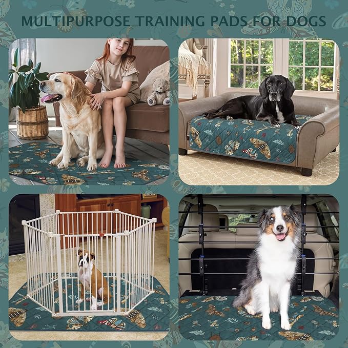 IEUUMLER Washable Pee Pads for Dogs, 2 Pack Insect Pattern Reusable Waterproof Puppy Potty Pads, Non-Slip Absorbent Pet Training Pads for Playpen Crate Bed EU014