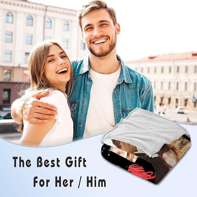 Ships Next Day Custom Photo Blanket for Valentine Day Personalized Thows Blanket with Picture I Love You Gifts for Couples Customized Gifts for Girlfriend/Boyfriend/Mom/Dad - Printed in USA