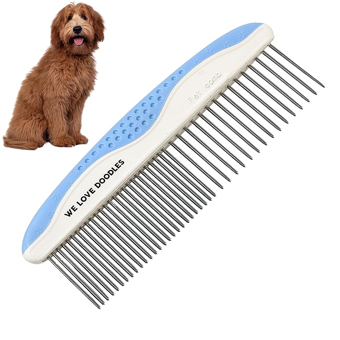 Metal Dog Grooming Comb | Removes Tangles & Matts | Dematting Pet Combs | Detangler For Matted Hair | Best Comb For Poodles, Goldendoodles, Doodles & Long Haired Dogs (Small) [We Love Doodles]