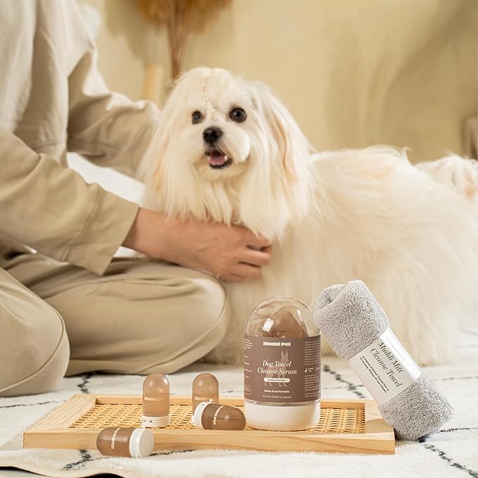 Dog Rinse-Free Shampoo & Conditioner with Bath Mitt – Sensitive Skin, Stress & Itch Relief Leave-In Cleanse Serum – 98.65% Naturally Derived, Gentle Cleanse, Hydrate & Deodorize – 8 x 10ml