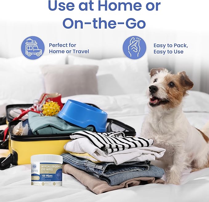 AKC Pet Eye Wipes for Dogs & Cats – Tear Stain Remover & Eye Discharge Cleaner – Hypoallergenic Grooming Wipes, 100 Count (Oatmeal Scent)