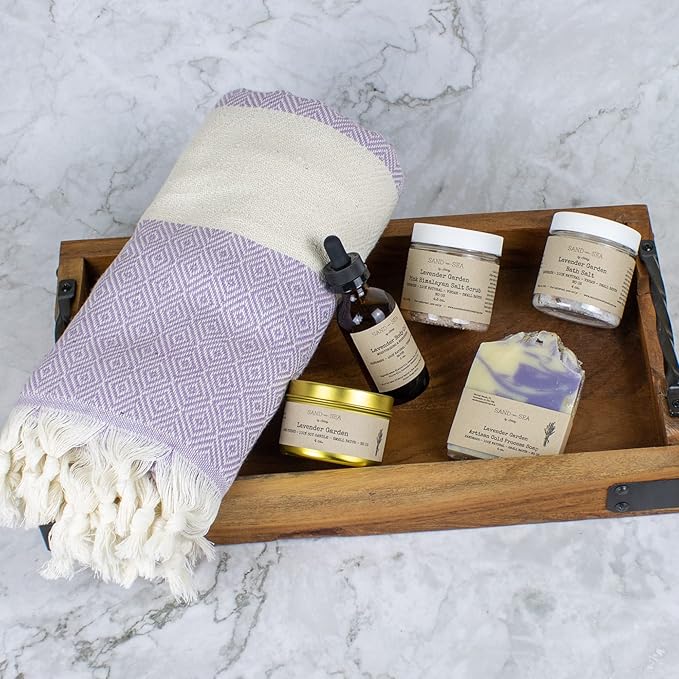 Bath Gift Set for Women, Handmade Gifts For Women, Relaxing, Pampering & Beauty Gift Basket, Unique Spa Kit for Woman, Mom, Best Friend Self Care Gift Box 13 pc (Lavender Garden)