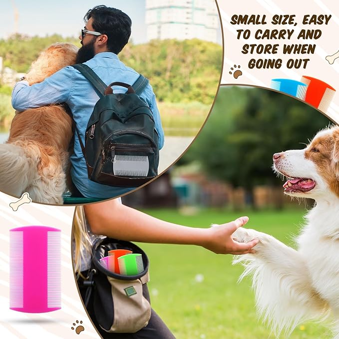 Hushee 50 Pcs Flea Comb Bulk for Cats Dogs Lice Comb with Double Side Tooth for Small Cats Dogs Kitten Indoor, 5 Colors