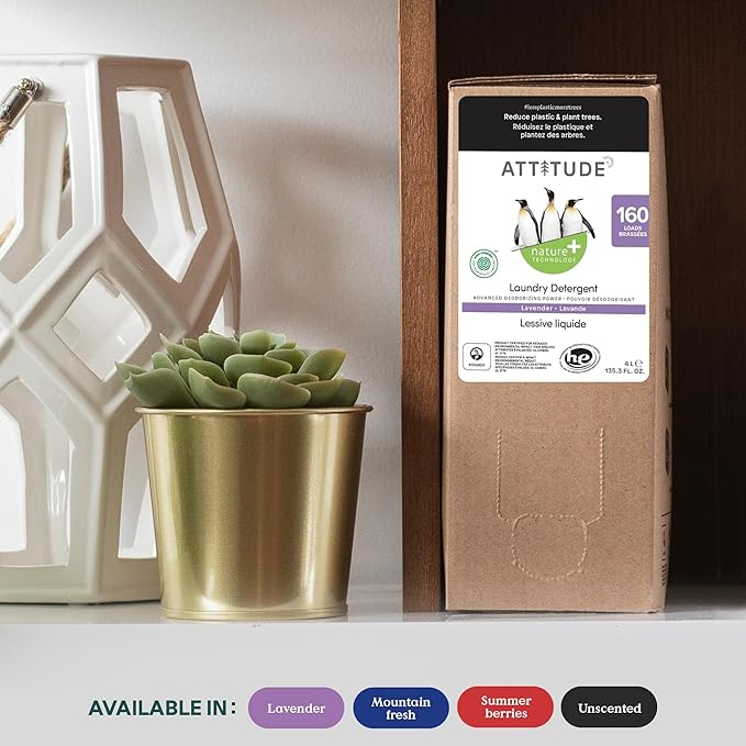 ATTITUDE Liquid Laundry Detergent Refill, EWG Verified, HE Compatible, Plant-Based & Vegan, Natural Laundry Soap, Mountain Fresh Scent, 160 Loads, 135.26 Fl Oz (Pack of 2)