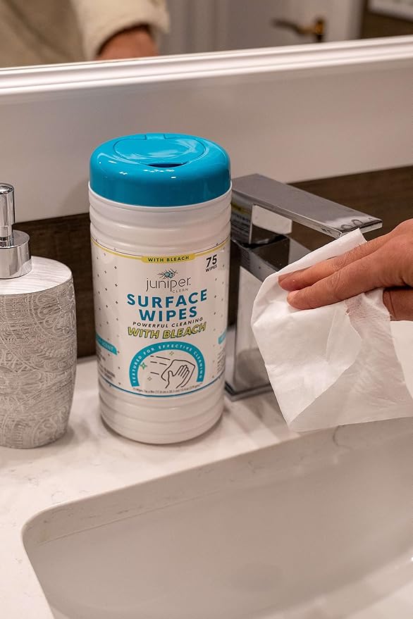 1 Pack Surface Cleaning Wipes with Bleach, All-Purpose Cleaner for Bathroom, Kitchen, Office, 75 Count Canister, 7.5" x 7" Sheet, Fresh Scent, Lint Free & Durable