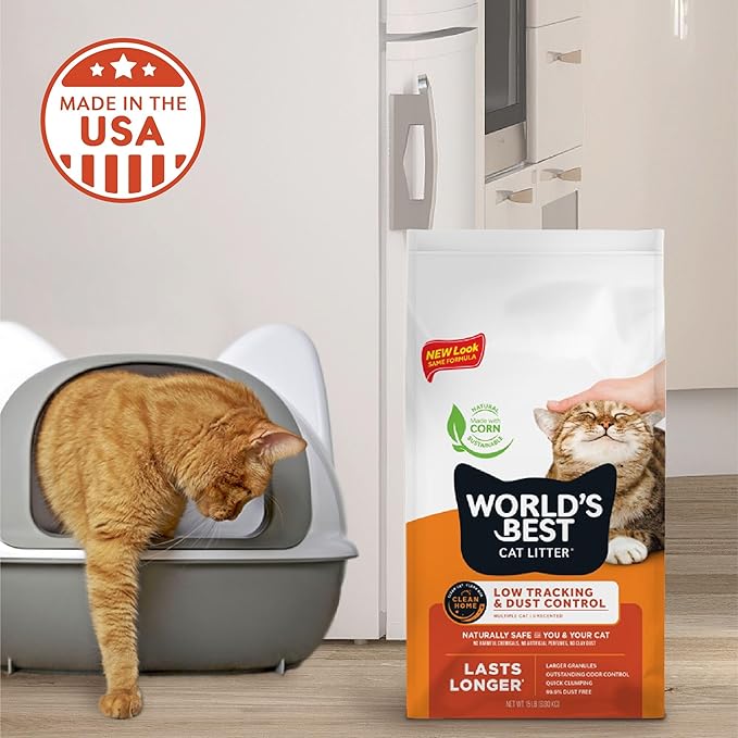 WORLD'S BEST CAT LITTER Low Tracking & Dust Control Multiple Cat Unscented 8-Pounds - Natural Ingredients, Quick Clumping, Flushable & Made in USA - Long-Lasting Odor Control & Easy Scooping