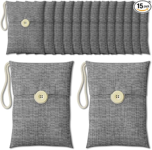 Charcoal bags Odor Absorber Activated Bamboo Charcoal Air Purifying Bag for Home Odor Eliminator Car Air Freshener for Closet Deodorizer Shoe Room Basement Litter Box Pet safe Bag 15Packs×100g