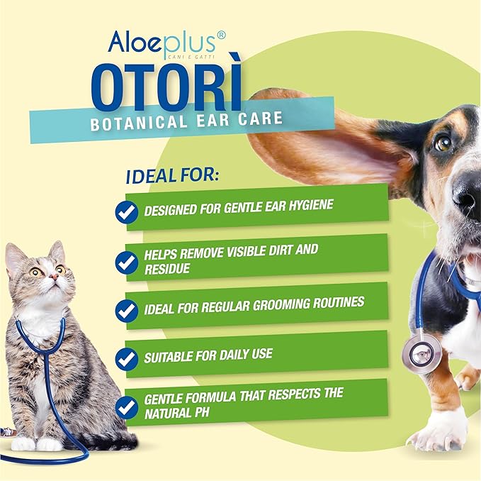 Otorì Cat and Dog Ear Cleaner 125ml - Ear Drops for Dogs and Cats, 100% Natural Organic Aloe Arborescens, Tea Tree Oil, Soothing and Emollient, Against Dog Itching, Mites, Wax