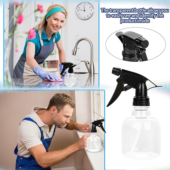 20 Pcs Empty Plastic Spray Bottle 8 OZ Reusable Clear Liquid Container with Trigger Sprayers for Water Perfume Cleaning Fluid Plants Kitchen Toilet Pet (Color Set 1)