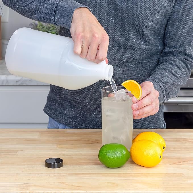 Cornucopia Brands Half Gallon Plastic Jug w/Pump; 64-Ounce/2 Quart Bottle w/Lotion & Liquid Pump Top for DIY Hot Sauce, Liquid Soap, Etc, Storage Lid Included