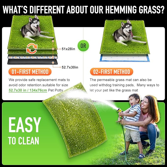 Hompet Artificial Grass for Dogs, 51"x28", Professional Dog Grass Mat, Easy to Clean with Drainage Holes, Potty Training Pad and Replacement Fake Grass Turf, Outdoor Rug Patio Lawn Decoration
