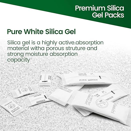 200Pcs 1g Desiccant Packs, Food Safe Silica Gel Packets, High Absorption Capacity for Moisture Absorber for Storage,Laser Printing - 100% Ink-Free