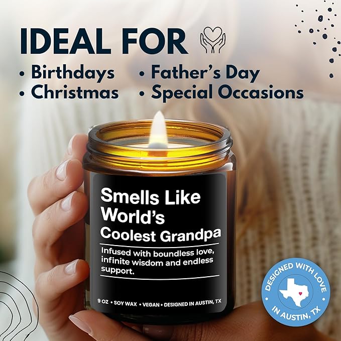 World's Coolest Grandpa Candle, Unique Thoughtful Gifts for Grandpa from Grandson & Granddaughter, Best Gift for Grandfather, Ideal for Father's Day, Birthday, Christmas, Special Occasions, Gift Ready