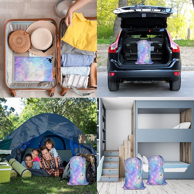 Swono Magical Galaxy Star Laundry Bag Dirty Clothes Organizer Fantasy Cosmic Outer Space Extra Large Heavy Duty for Camp Home Dorm Room Essentials for Men Women, 28x40 Inch, Pink Blue