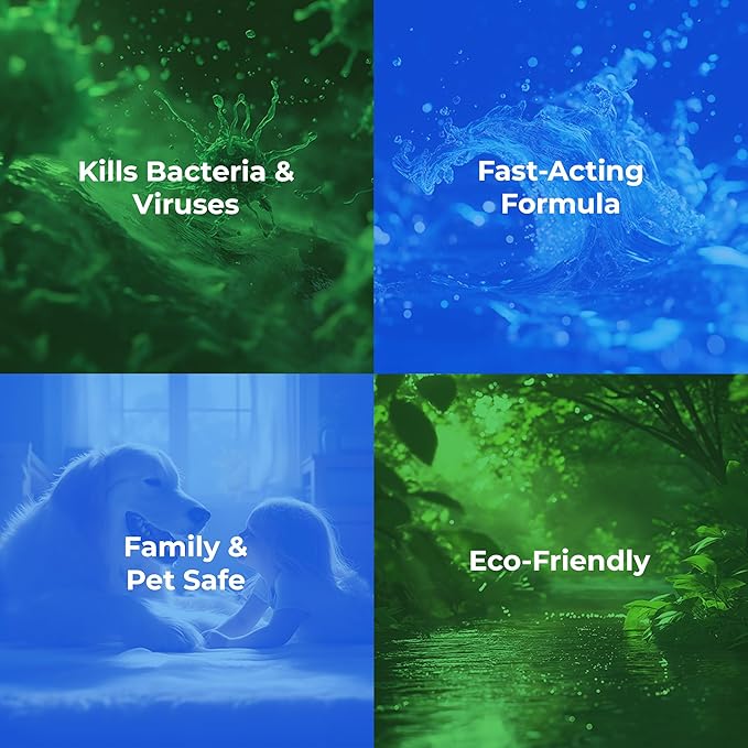 Safe & Effective Disinfectant. Kills Deadly Germs including RSV COVID-19 Norovirus MRSA Staph 2025 flu Contains no toxic chemicals odorless child & pet safe 1 gallon bottle ready to use