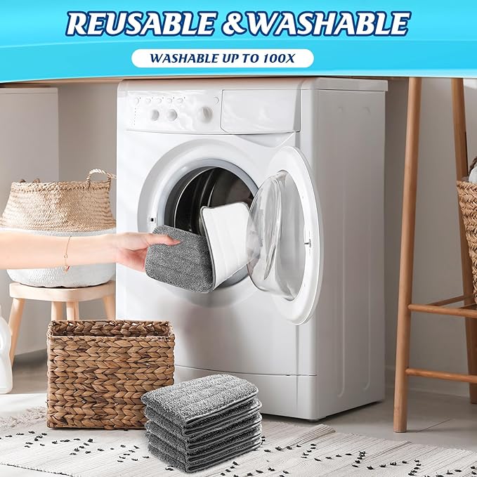 40 Pack Microfiber Cleaning Pads Machine Washable Replacement Head for Wet/Dry Mops Flat Reusable Household Replacement Mop Pad for Hardwood Floor Cleaning Scrubbing Fit Most Mops (Gray)