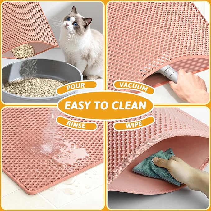 Pieviev Cat Litter Mat Double Layer Waterproof Urine Proof Trapping Mat 1 Pack (Red, 24x15 Inch (Pack of 1))