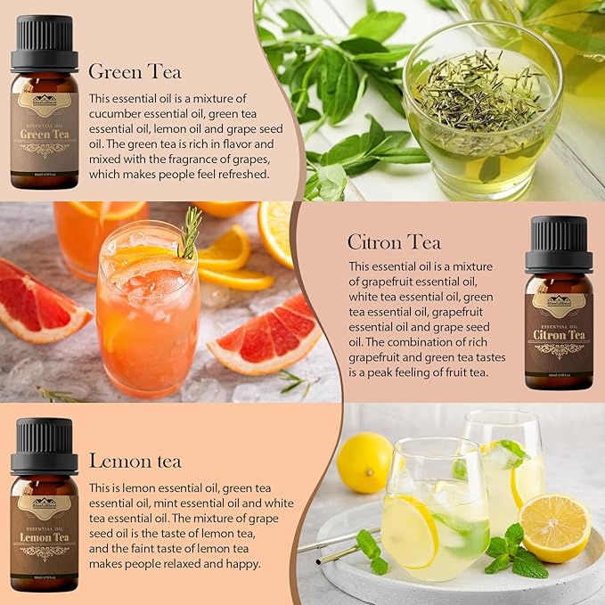 6 Pack Westin White Tea Spring Essential Oil Diffuser for Home Care and Candle Making BlissfulBlend Atmosphere Fragrance of Essential Oil Gifts Set 10ML Matcha Jasmine Citron Lemon Tea