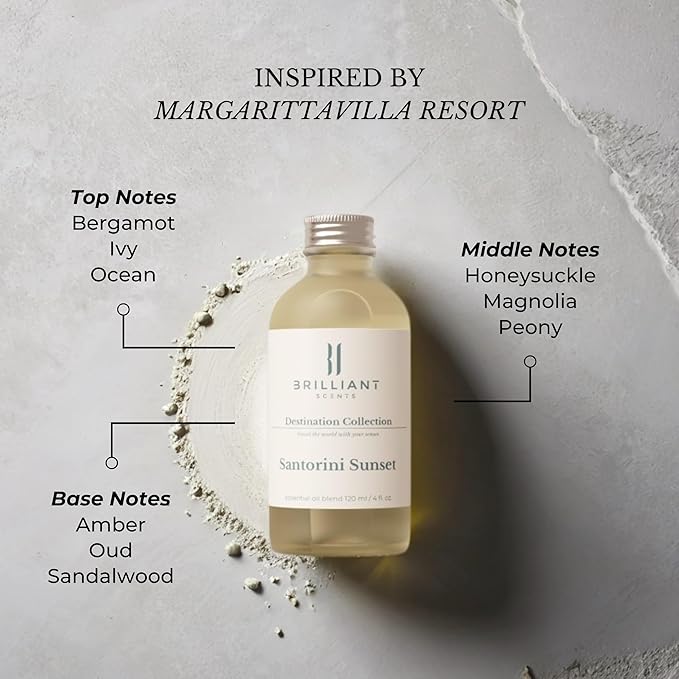 Brilliant Scents Diffuser Oil Refill, Inspired by Margaritavilla Resort, Hotel Series Aroma Scents, Essential Oils Set for Home, Fragrance Oil for Candle Making, Home, 50 ML, Santorini Sunset