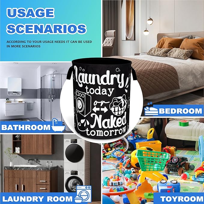 Wash Today Laundry Basket Oxford Cloth Funny Laundry Hamper With Handle Foldable Portable Clothes Storage Basket 18.9 X 16.5 Inch Storage Bag For Laundry Room/Bathroom/Bedroom/Dormitories