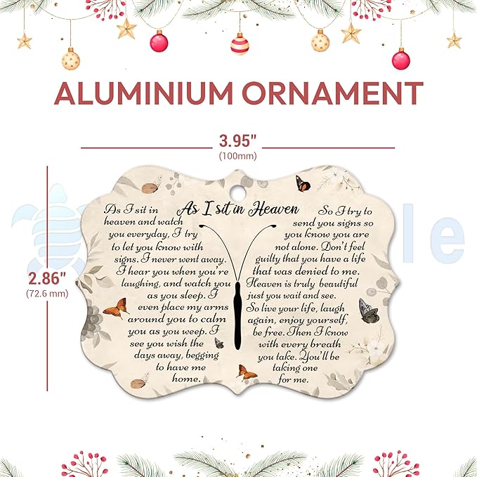 Hyturtle Butterfly l As I Sit in Heaven Ornament - Butterfly Memorial Gifts for Loss of Loved One - Christmas Tree Cardinal Aluminum Ornament