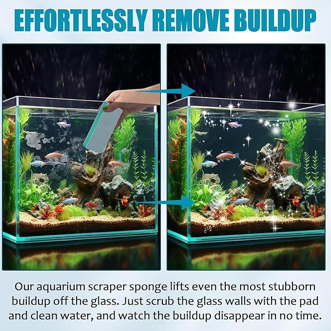 6Pcs Fish Tank Cleaning Pad - 9x4x1.2cm Aquariums Sponge, Stain Removal Aquarium Scrub Pad, AquariumGlass Cleaner Tank Cleaning Kit For Pond Tile Reptile Wall Shrimp Terrarium Betta Aquarium