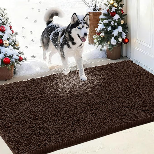 IM HOME Chenille Absorbent Outdoor Doormat 71" x 25", Washable Muddy Door Mats for Dog Non Slip Indoor Doormat Dog Mat for Muddy Paw Front Inside Doormats for Entryway Brown