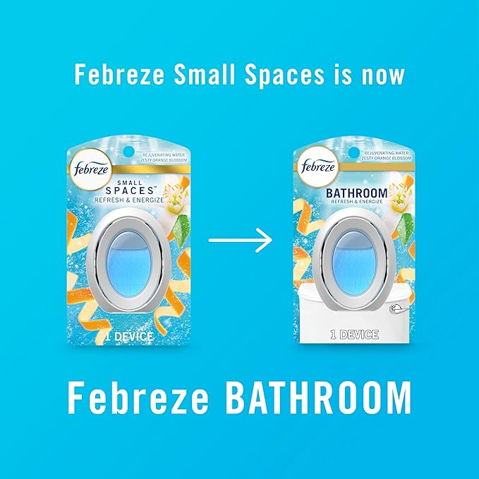 Febreze Bathroom Air Freshener, Odor-Fighting, Plug In Alternative, Air Fresheners for Home and Bathroom and Kitchen, Closet Air Fresheners, Refresh & Energize Scent, 4 Count