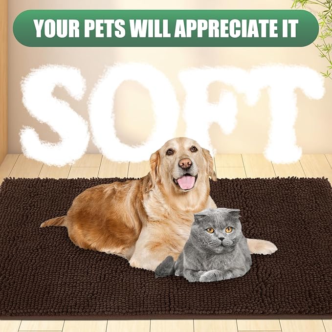 IM HOME Chenille Absorbent Outdoor Doormat 30" x 20", Washable Muddy Door Mats for Dog Non Slip Indoor Doormat Dog Mat for Muddy Paw Front Inside Doormats for Entryway Brown