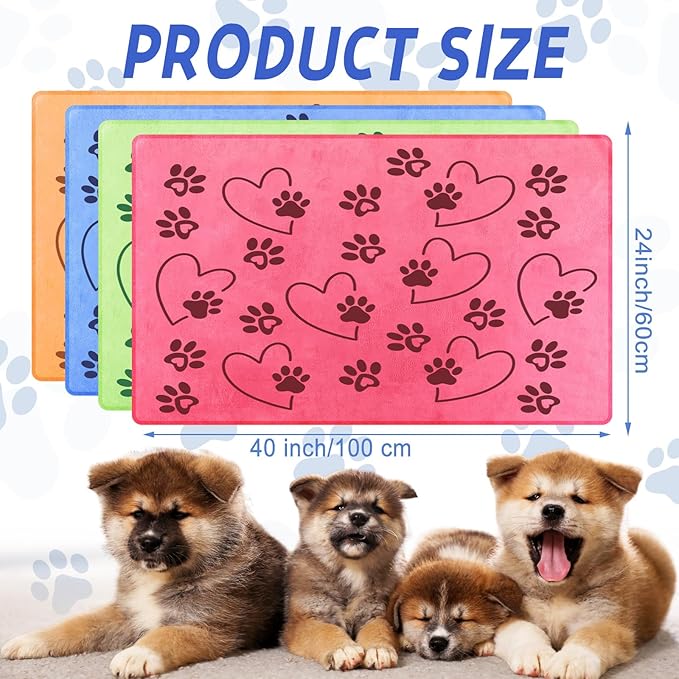 4 Pcs Dog Bath Towels Microfiber Drying Dog Towel Absorbent Pet Heart Paw Towels for Medium Dogs Puppy Cats Pets Shower(Blue, Yellow, Pink, Apple Green)