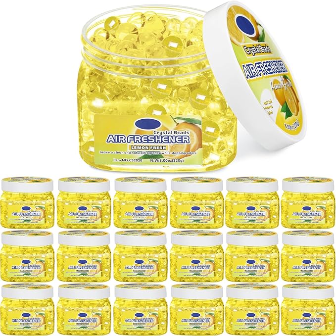 18 Pack Odor Eliminator Gel Beads Bulk 8 Ounce Air Freshener Gel Beads Scent Removing Long Lasting Eliminates Odors for Home, Bathrooms, Cars, Boats, RVs and Pet Areas(Lemon)