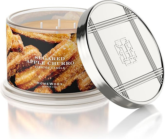 HomeWorx by Slatkin & Co Premium Scented 4-Wick Candle, Sugared Apple Churro - 18 oz - Long-Lasting Jar Candle, 30-55 Hours Burn Time - Notes of Warm Apples, Cinnamon Sugar, Vanilla Carmel & Churro