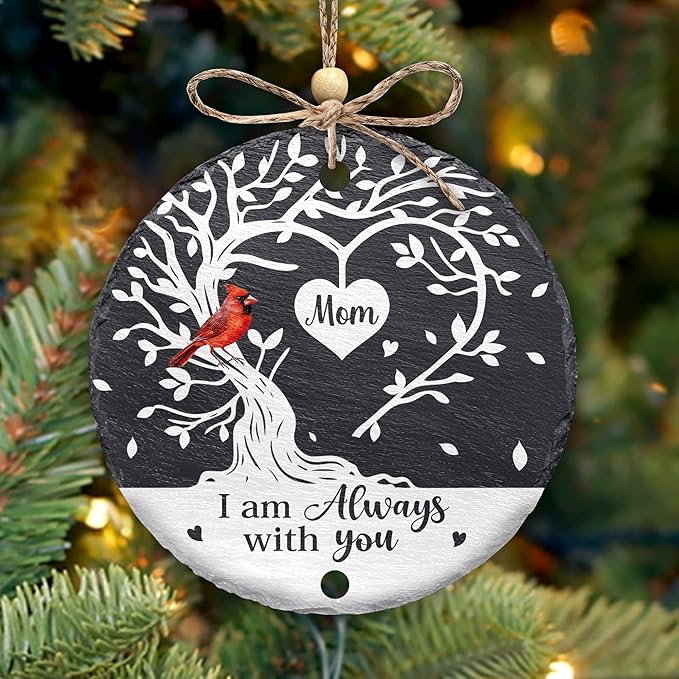 Hyturtle Memorial Cardinal Ornament for Mom – 4" Stone Hanging Tree Decoration with Red Bird Charm – Sympathy Gift, Loss of Mother Keepsake – I'm Always with You Ornaments Memorial 2