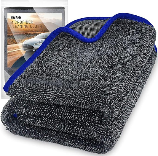 Airlab Microfiber Towels for Cars Wash Drying Extra Large Super Absorbent Cleaning Cloth Auto Detailing Ultra Soft, Lint-Free, Streak-Free, 35 x 24 Inch, Pack of 1, Grey-Blue, 600 GSM