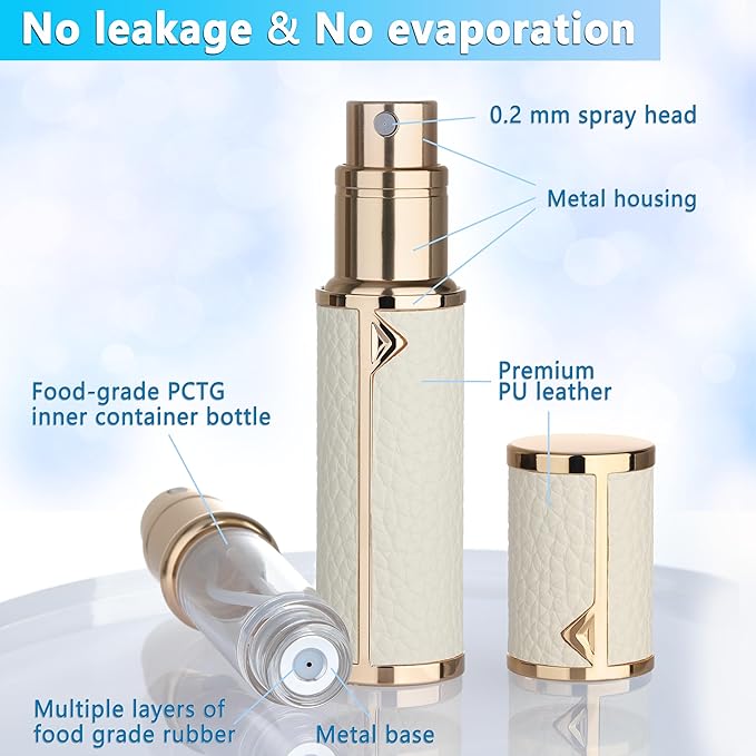 Refillable Travel Perfume Atomizer Bottle - 5ml Luxury Pocket Perfume Dispenser Pump, Travel Perfume Atomiser, Cologne Dispenser, Portable Size Sprayer Bottle for Traveling (White)