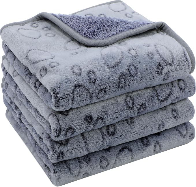 Reginary 4 Pcs Waterproof Guinea Pig Blankets Washable Small Animal Fleece Bedding Absorbent Guinea Pig Cage Liners Reusable Pet Pee Pad Sleep Mat for Hamster Ferret(Adorable Paw,24 x 16 Inch)