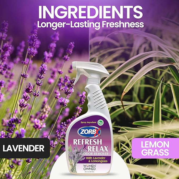 ZORBX Lavender & Lemongrass Spray, 24 Oz - All-Purpose Deodorizer, Refreshes Fabric, Removes Strong Odors, Perfect for Home, Car, Gym, Laundry