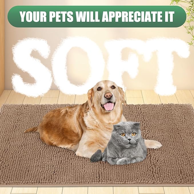 IM HOME 2 Pieces Chenille Absorbent Outdoor Doormat 30" x 20", Washable Muddy Door Mats for Dog Non Slip Indoor Doormats Dog Mat for Muddy Paw Front Inside Doormat for Entryway Camel