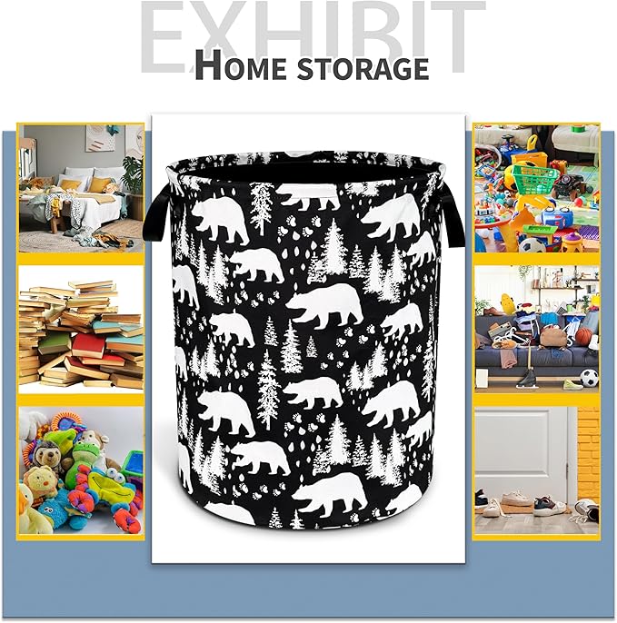 Bear Laundry Basket Forest Bear Paw Foldable Oxford Cloth Funny Tote Bag Laundry Hamper Clothes Storage Bucket Toy Organizer For Bathroom/Laundry Storage/Bedroom 18.9x16.5 Inch