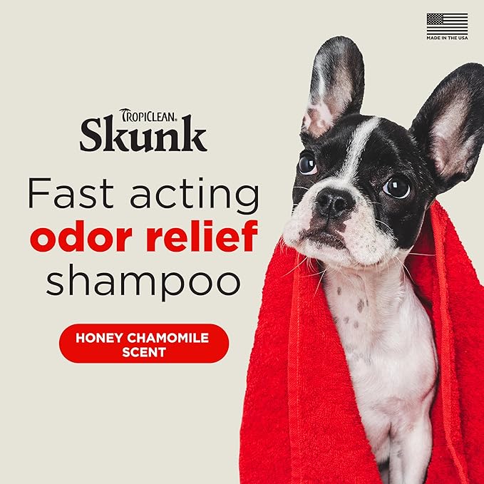 TropiClean Deodorizing Skunk Shampoo for Dogs - Extra Strength Skunk Odor Remover - 24 Hour Fast Relief - 20 oz