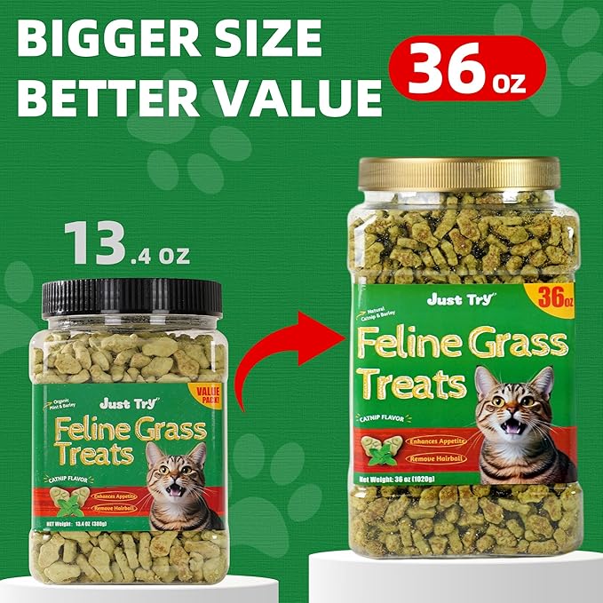 Just Try 36 OZ Cat Treats for Indoor Cats Hairball Control Natural Salmon Healthy Cat Grass Treats Kitten Snacks Training Biscuits Catnip for Cats Dental Care
